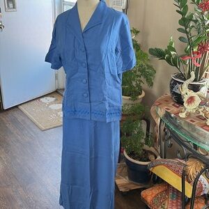 R&K Casual Blue Maxi Dress with Notched Collar